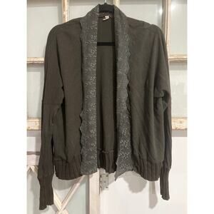 Tiny size small dark green open front cardigan with lace